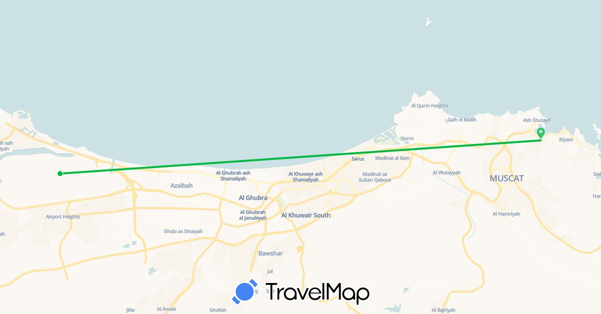 TravelMap itinerary: driving, bus in Oman (Asia)
